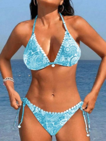 Women's Bikini Split Swimsuit Printed Tether