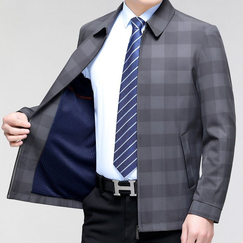 Middle-aged Plaid Turn-down Collar Coat Business Casual Jacket