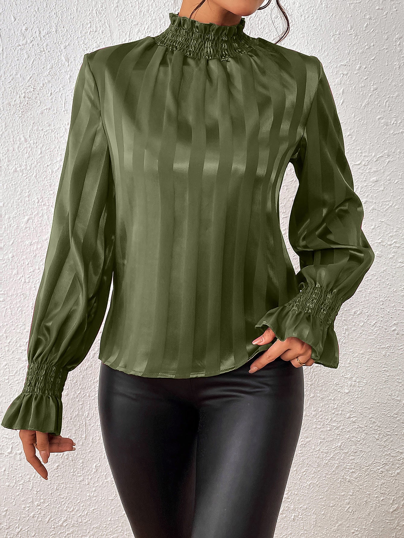 Women's Loose Long Sleeve Satin Smooth Turtleneck Shirt