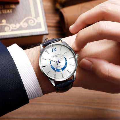 Men's Fashion Quartz Watch Genuine Leather Strap