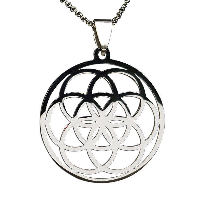 Hollow Circle Ring Pendant Flower Of Life Sacred Geometric Clavicle Chain Necklace