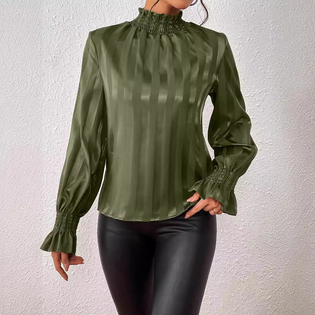 Women's Loose Long Sleeve Satin Smooth Turtleneck Shirt