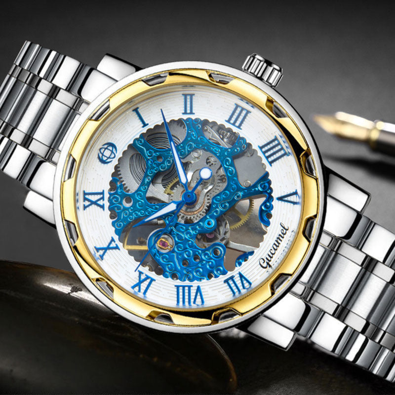 Steel Strip Hollow Gold Manual Mechanical Watch