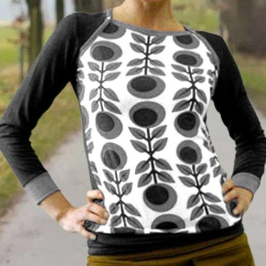 Round Neck Short Print Long Sleeve Urban Casual Pullover