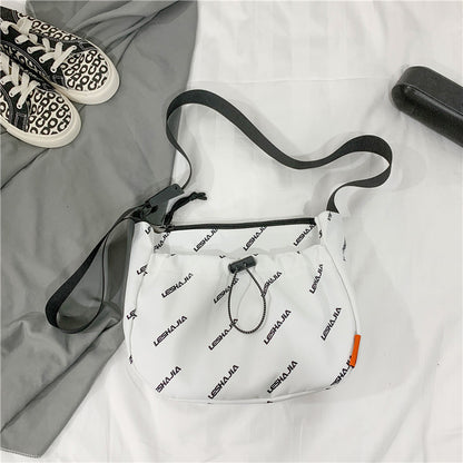 Letter Printing Fashion Small Round Bag Wide Shoulder Strap Fashion