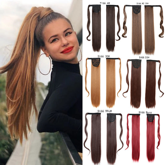 European And American Long Straight Hair Velcro Ponytail