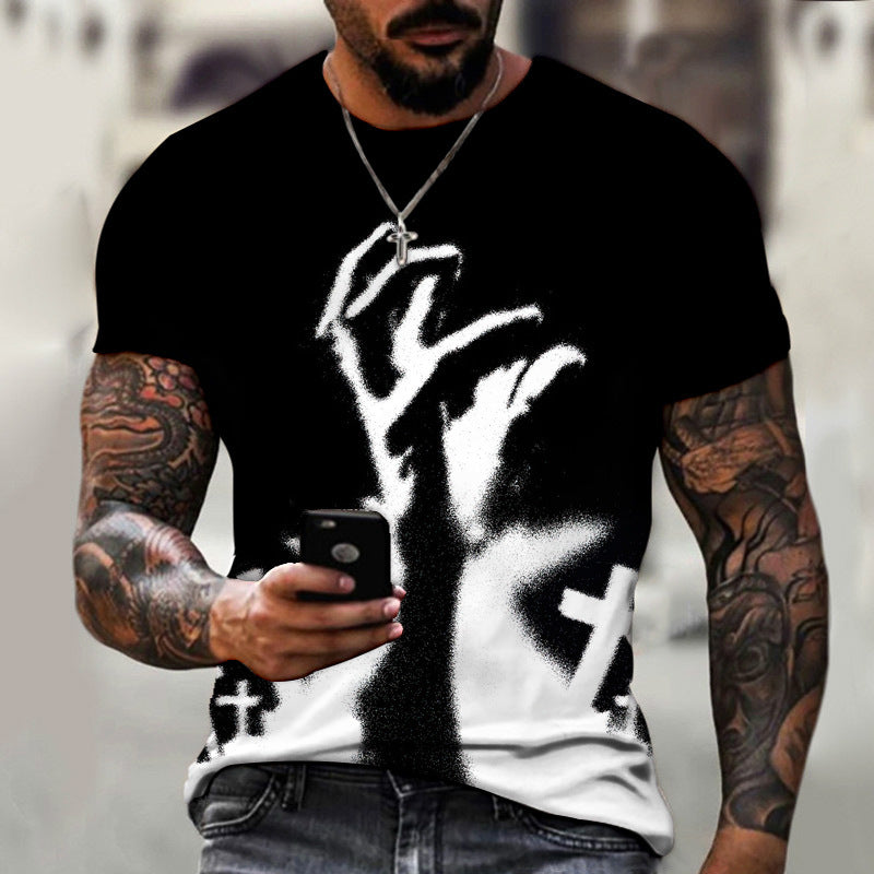 3D Printing Hip Hop Loose Short Sleeve Streetwear Plus Size Men's Knitwear